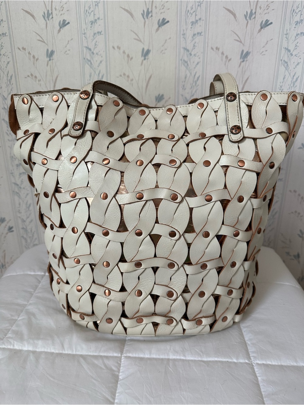 Patricia Nash Ivory Woven Leather Tote - Picture 2 of 12